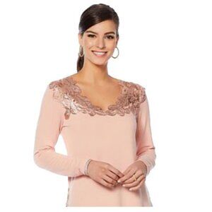 Joan Boyce HSN Top Rose Gold Pink XL Extra Large Lace Church Party NWT Cruise